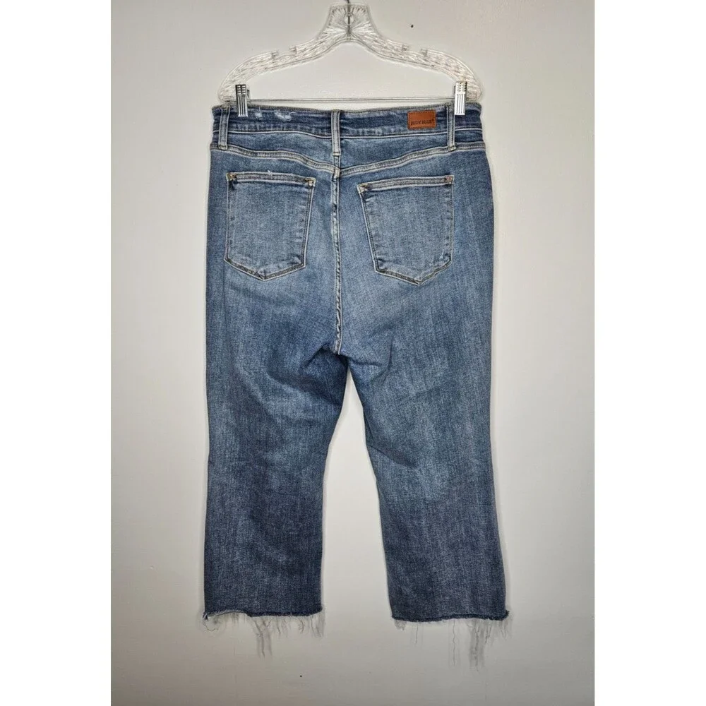 JUDY BLUE High Waist Destroy Wide Leg Jeans 14W Medium Wash Raw Hem Distressed